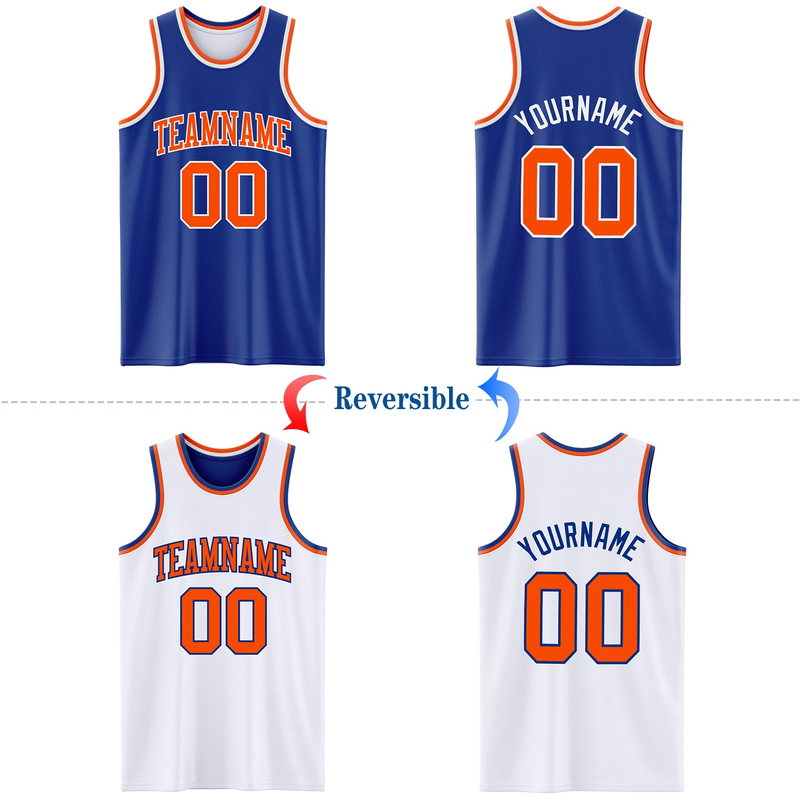 Custom Royal Orange-White Reversible Double Side Basketball Jersey