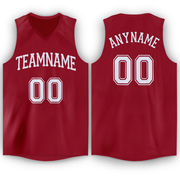 Custom Maroon White V-Neck Basketball Jersey