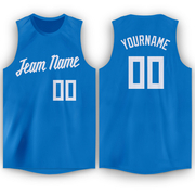 Custom Blue White Round Neck Basketball Jersey