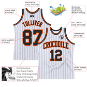 Custom White Black Pinstripe Black-Orange Authentic Basketball Jersey