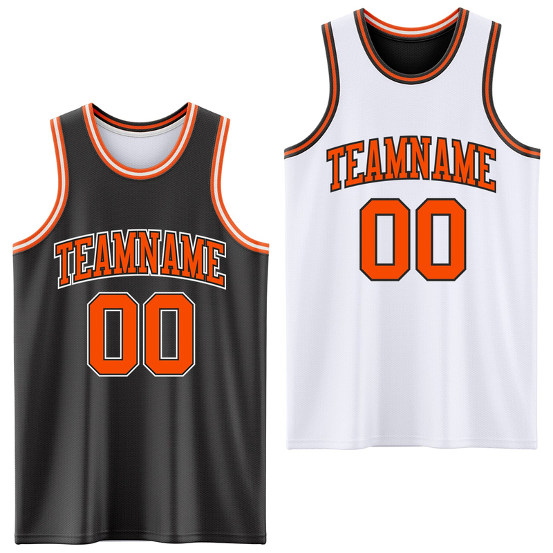 Custom Reversible Black Orange-White Double Side Basketball Jersey