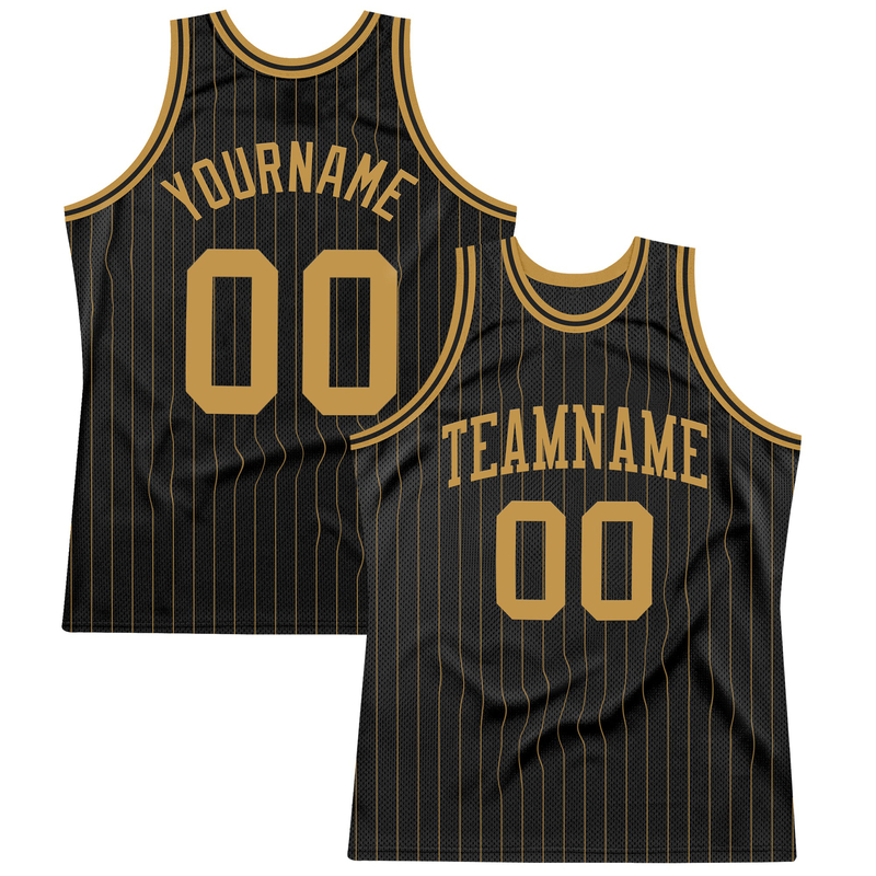 Custom Black Old Gold Pinstripe Old Gold Authentic Basketball Jersey