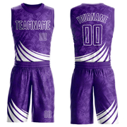 Custom Purple White Wind Shapes Round Neck Sublimation Basketball Suit Jersey