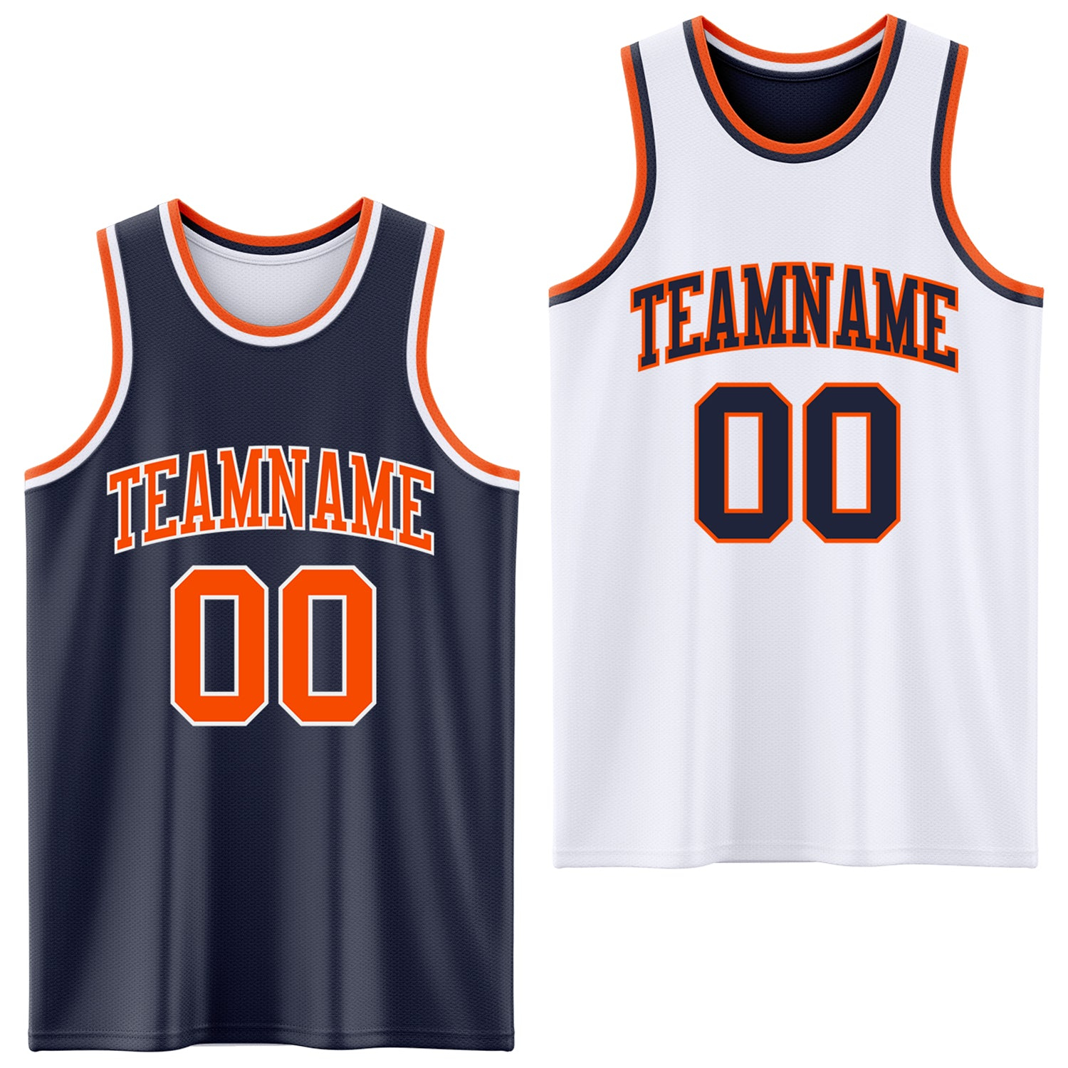 Custom Reversible Navy Orange-White Double Side Basketball Jersey