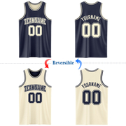 Custom Reversible Navy Cream Double Side Basketball Jersey