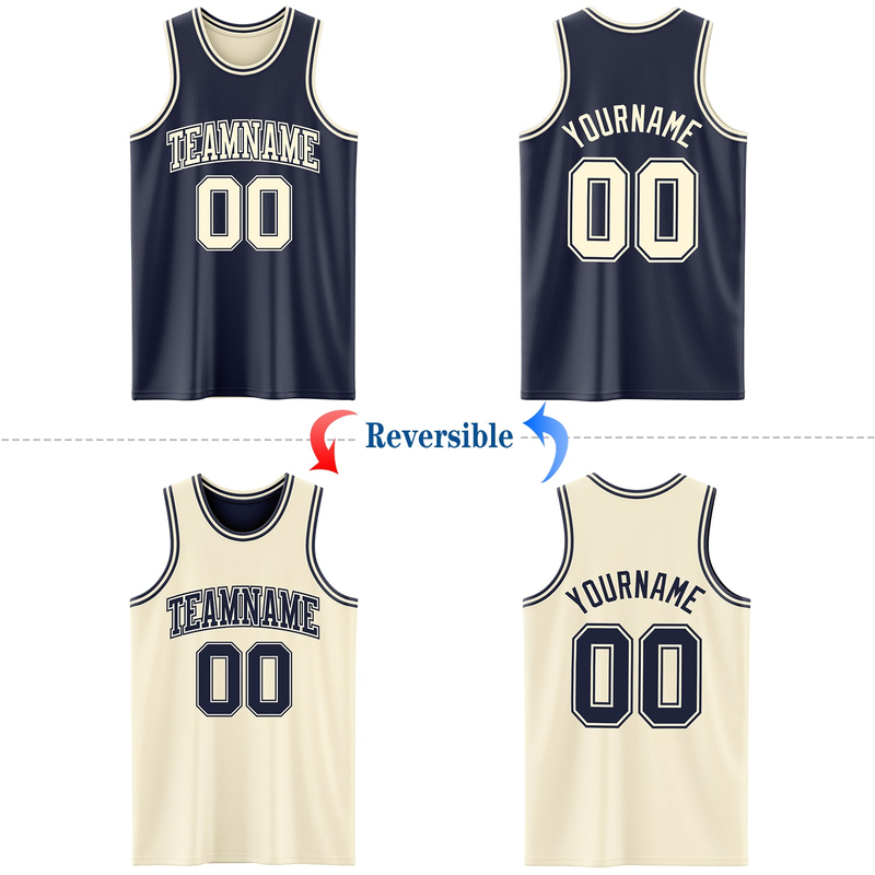 Custom Reversible Navy Cream Double Side Basketball Jersey