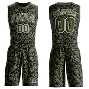 Custom Green Olive-Black Round Neck Sublimation Basketball Suit Jersey