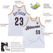 Custom White Navy-Old Gold Authentic Throwback Basketball Jersey