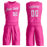 Custom Pink White Round Neck Suit Basketball Jersey
