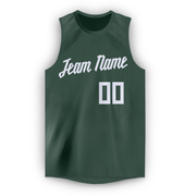 Custom Hunter Green White Round Neck Basketball Jersey