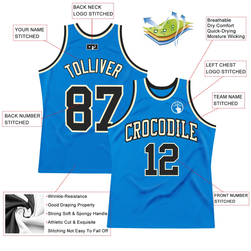 Custom Blue Black-Cream Authentic Throwback Basketball Jersey