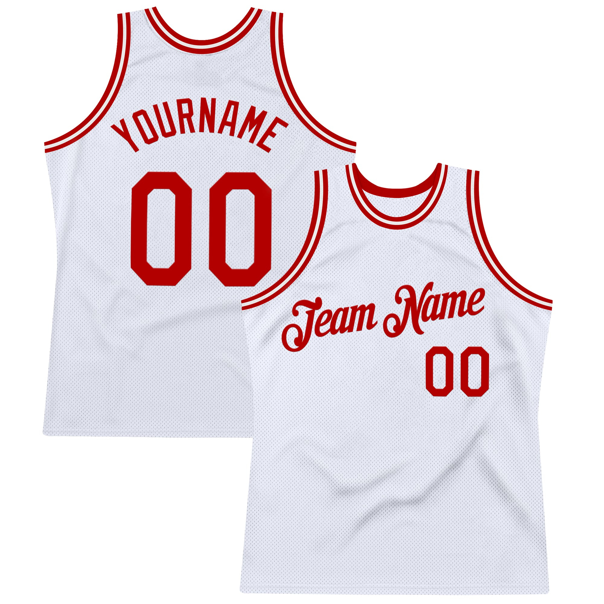 Custom White Red Authentic Throwback Basketball Jersey