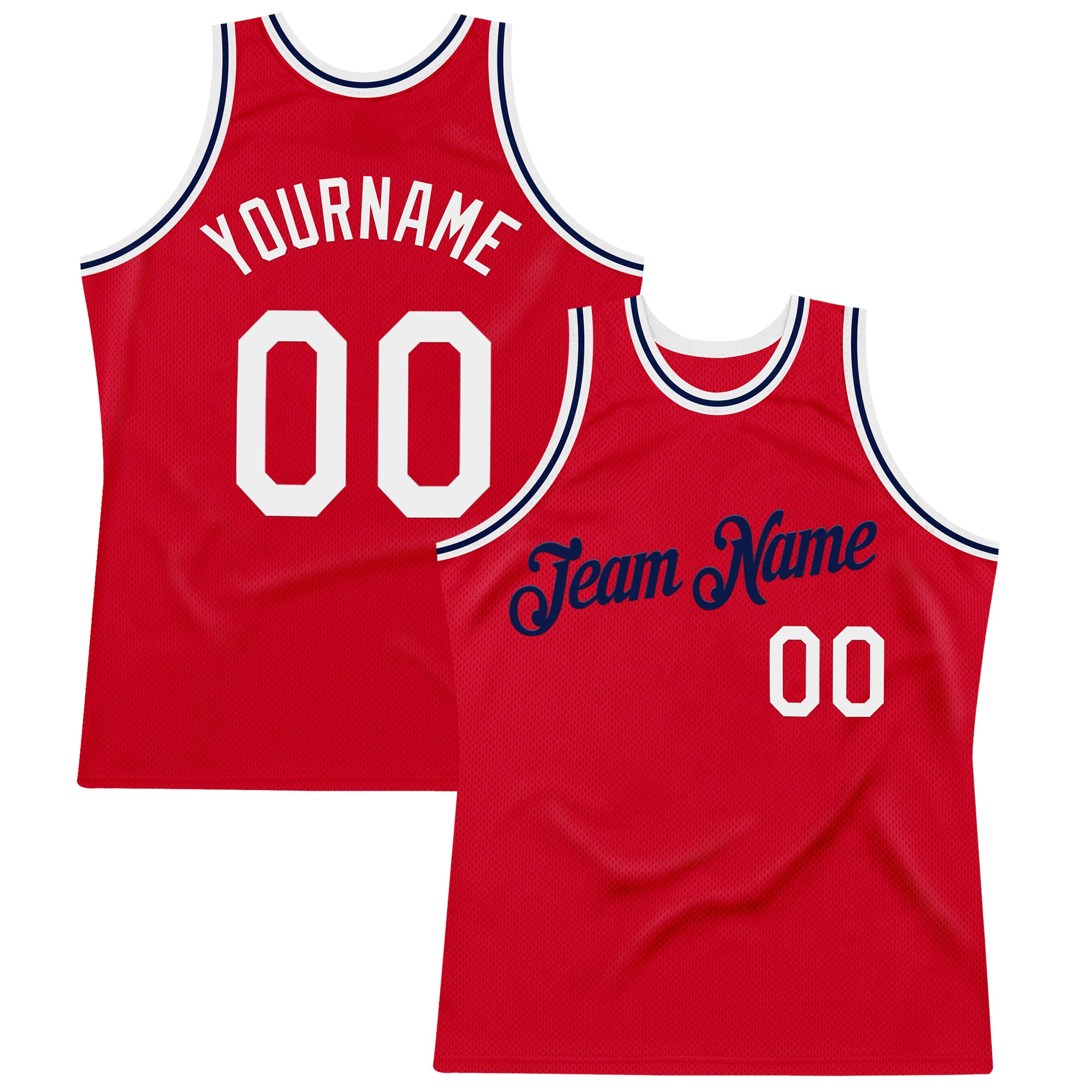 Custom Red White-Navy Authentic Throwback Basketball Jersey