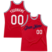 Custom Red White-Navy Authentic Throwback Basketball Jersey