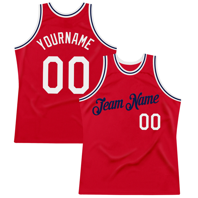 Custom Red White-Navy Authentic Throwback Basketball Jersey