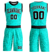 Custom Aqua Black-White Round Neck Sublimation Basketball Suit Jersey