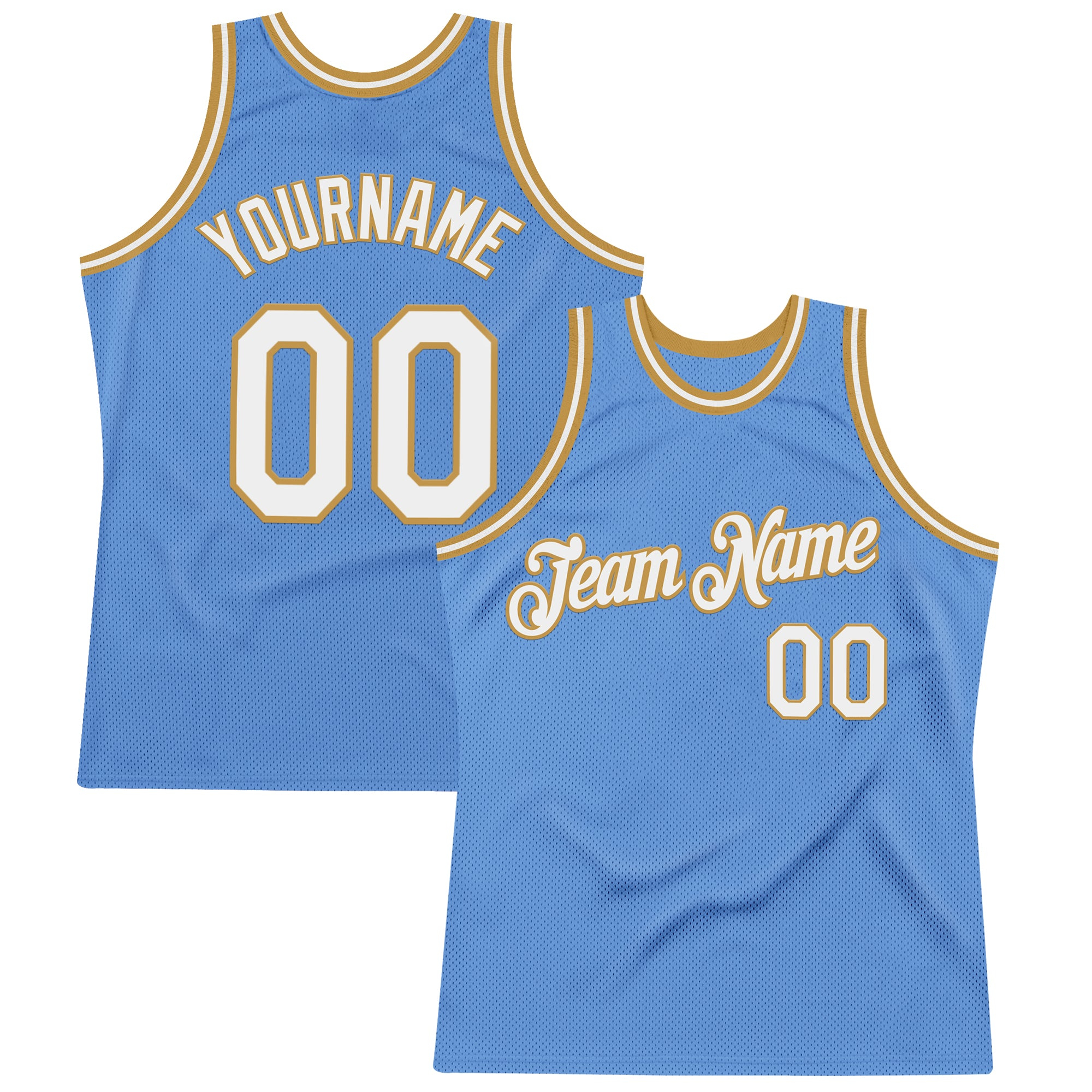 Custom Light Blue White-Old Gold Authentic Throwback Basketball Jersey
