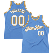 Custom Light Blue White-Old Gold Authentic Throwback Basketball Jersey