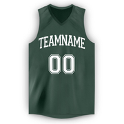 Custom Hunter Green White V-Neck Basketball Jersey