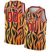 Custom Gold Red-Black 3D Pattern Design Tiger Prints Authentic Basketball Jersey