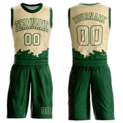 Custom Cream Green Color Splash Round Neck Sublimation Basketball Suit Jersey