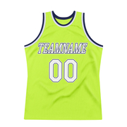 Custom Neon Green White-Navy Authentic Throwback Basketball Jersey