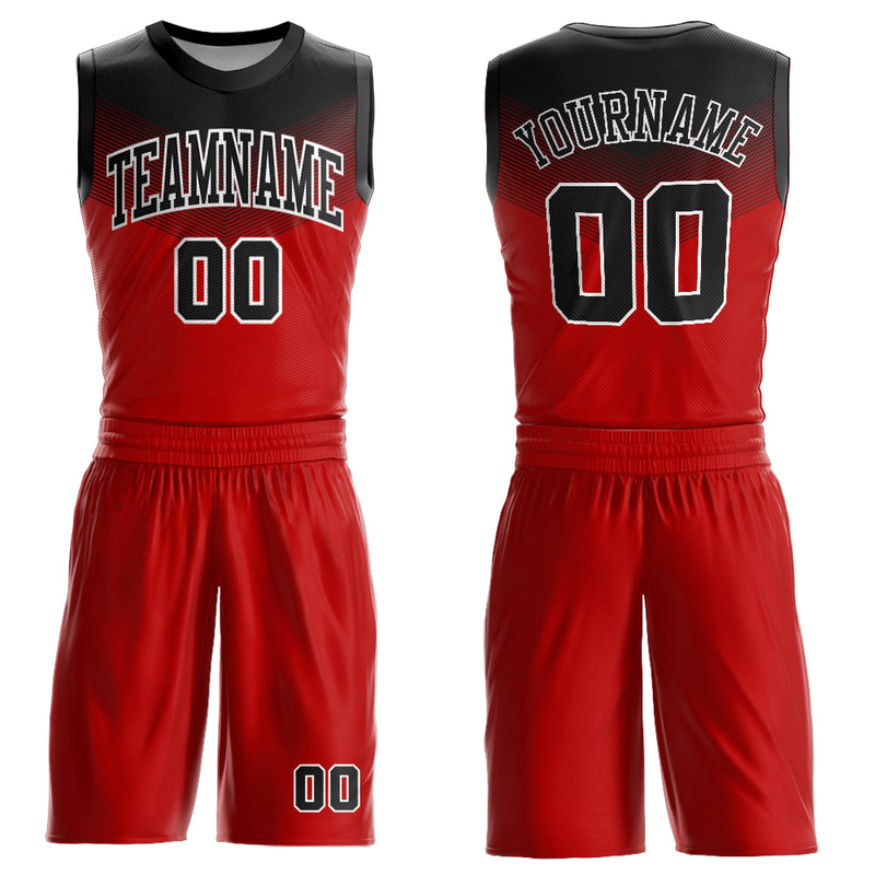 Custom Red Black-White Round Neck Sublimation Basketball Suit Jersey