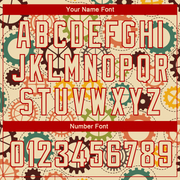 Custom Cream Red 3D Pattern Design Vintage Gears Authentic Basketball Jersey