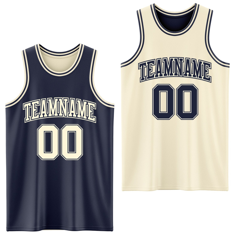 Custom Reversible Navy Cream Double Side Basketball Jersey