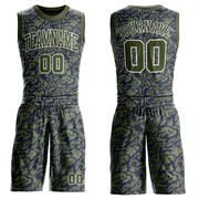 Custom Green Olive-Navy Round Neck Sublimation Basketball Suit Jersey