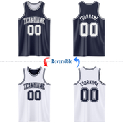 Custom Navy White Reversible Double Side Basketball Jersey