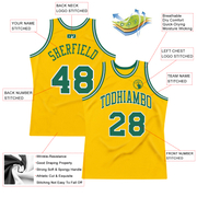 Custom Gold Kelly Green-White Authentic Throwback Basketball Jersey