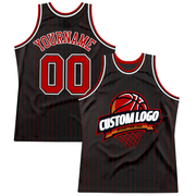 Custom Black Red Pinstripe White Authentic Basketball Jersey