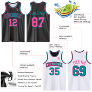 Custom Reversible Black Pink-Teal Double Side Basketball Jersey