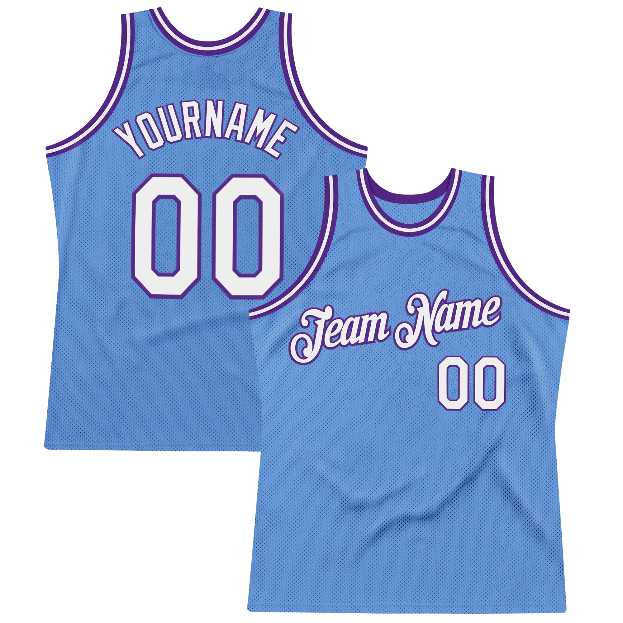 Custom Light Blue White-Purple Authentic Throwback Basketball Jersey