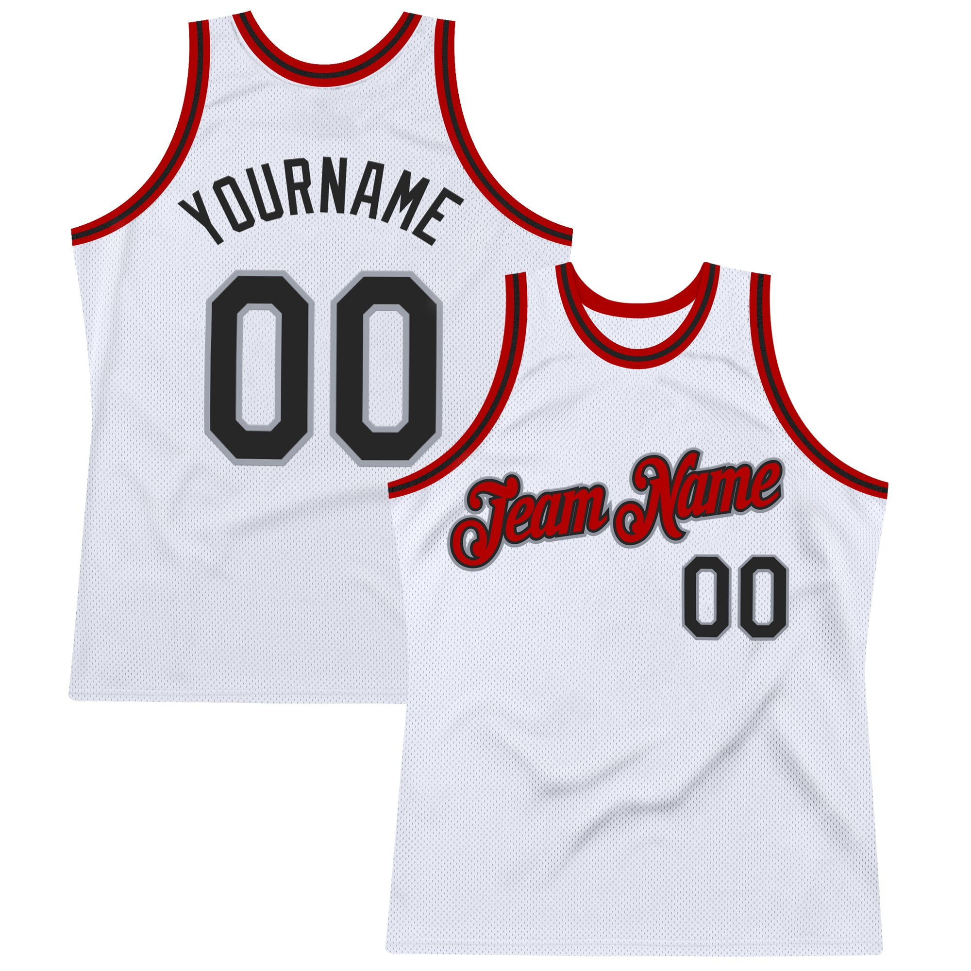 Custom White Black Gray-Red Authentic Throwback Basketball Jersey