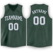 Custom Hunter Green White V-Neck Basketball Jersey