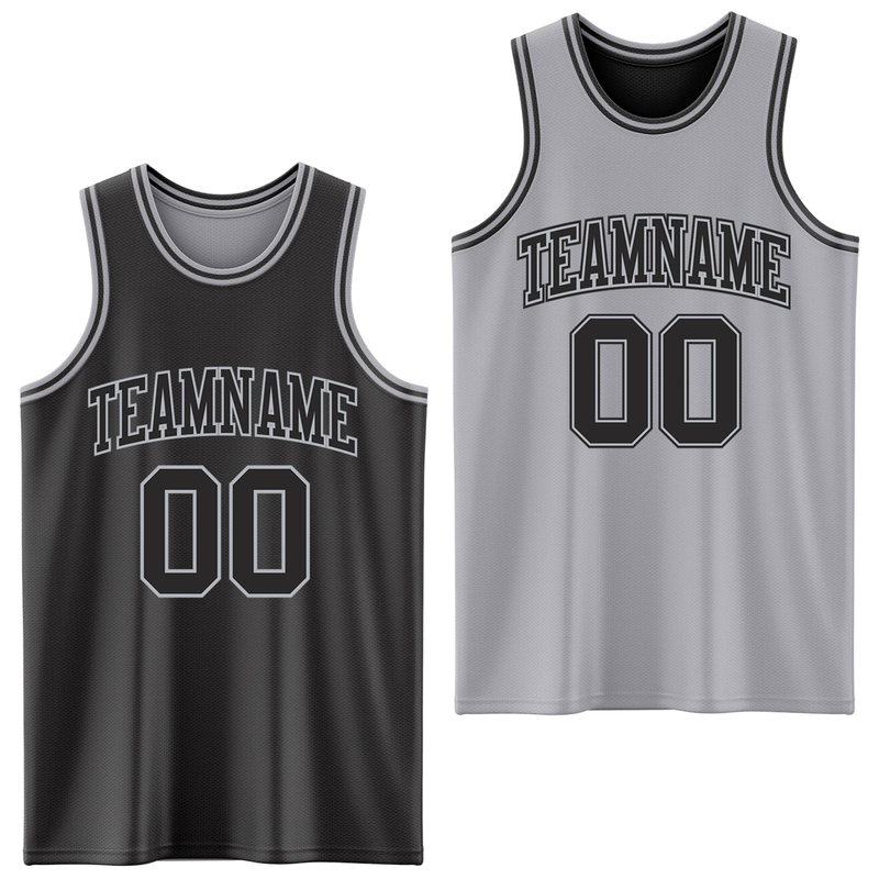 Custom Reversible Black Gray Double Side Basketball Jersey