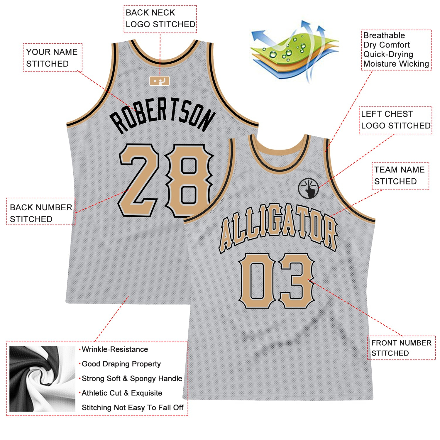 Custom Gray Old Gold-Black Authentic Throwback Basketball Jersey