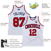 Custom White Navy Pinstripe Red Authentic Basketball Jersey