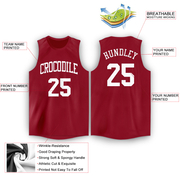 Custom Maroon White Round Neck Basketball Jersey