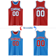 Custom Reversible Red White-Powder Blue Double Side Basketball Jersey
