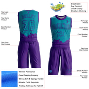 Custom Teal Purple Color Splash Round Neck Sublimation Basketball Suit Jersey