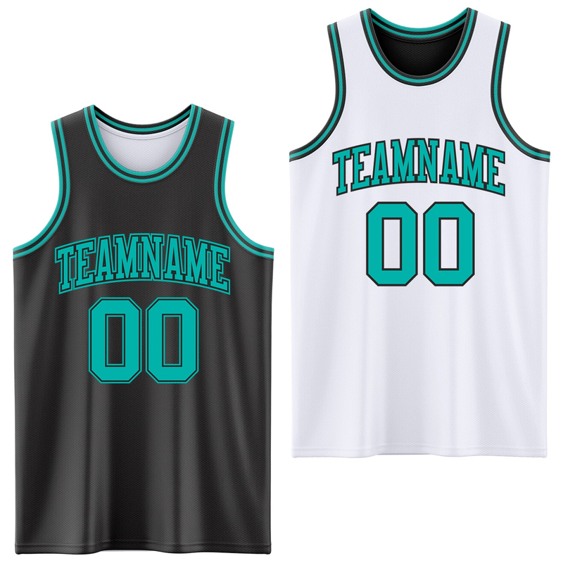 Custom Reversible Black Aqua Double Side Basketball Jersey