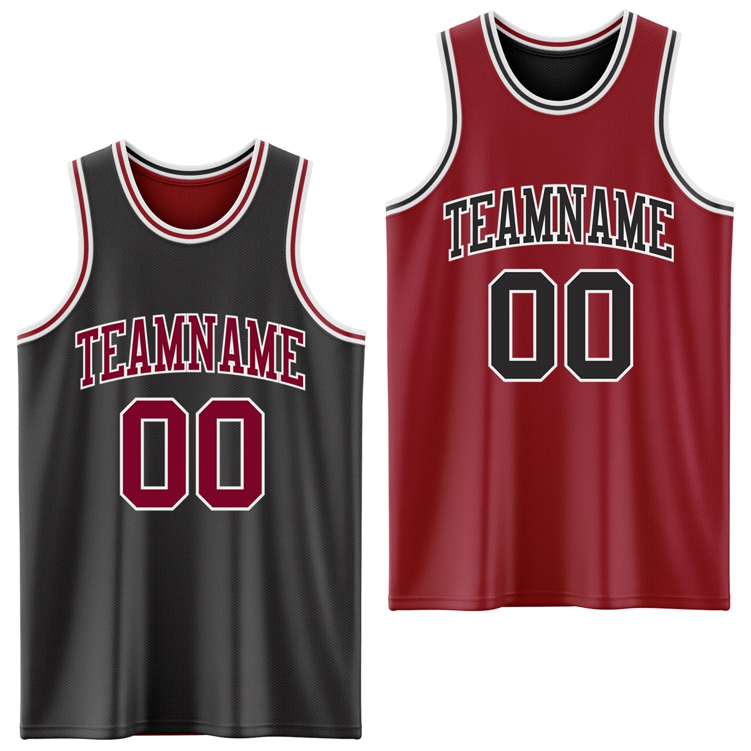 Custom Reversible Black Maroon-White Double Side Basketball Jersey