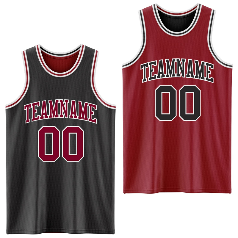 Custom Reversible Black Maroon-White Double Side Basketball Jersey