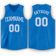 Custom Blue White V-Neck Basketball Jersey