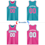 Custom Reversible Teal Pink-White Double Side Basketball Jersey
