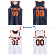 Custom Reversible Navy Orange-White Double Side Basketball Jersey