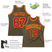 Custom Olive Red-Gold Authentic Throwback Salute To Service  Basketball Jersey